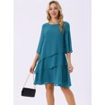 thumbnail image 4 of DARING DIVA Chiffon 3/4 Sleeve Tiered Layered Flowy Dress XL Peacock Green, 4 of 8
