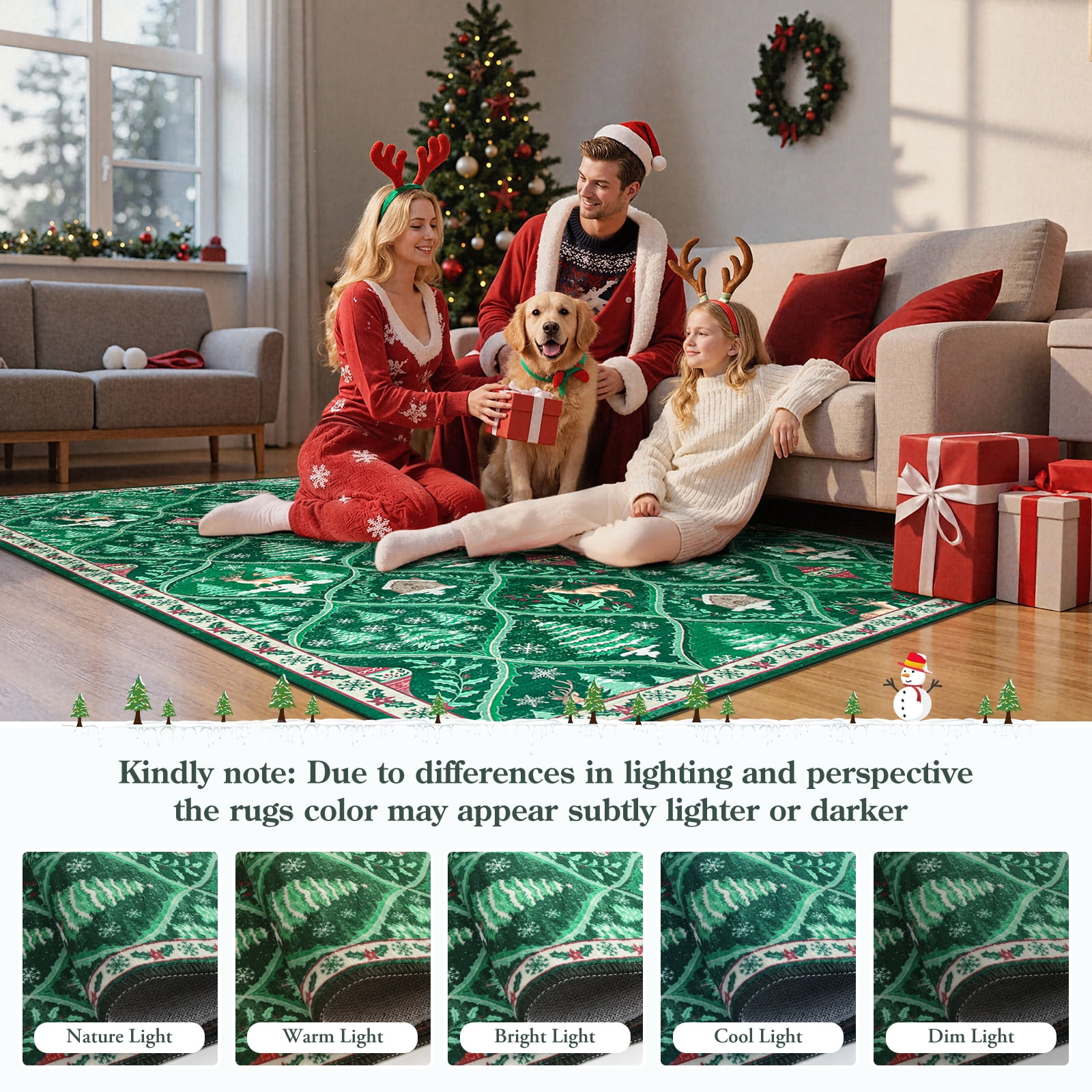 Moynesa 5'x7' Christmas Area Rug for Living Room,Green Rug Xmas Tree Modern Rug Kitchen Rug Washable Rug Non Slip Moroccan Carpet Holiday Decor Geometric Soft Accent Rug for Bedroom Dining Room