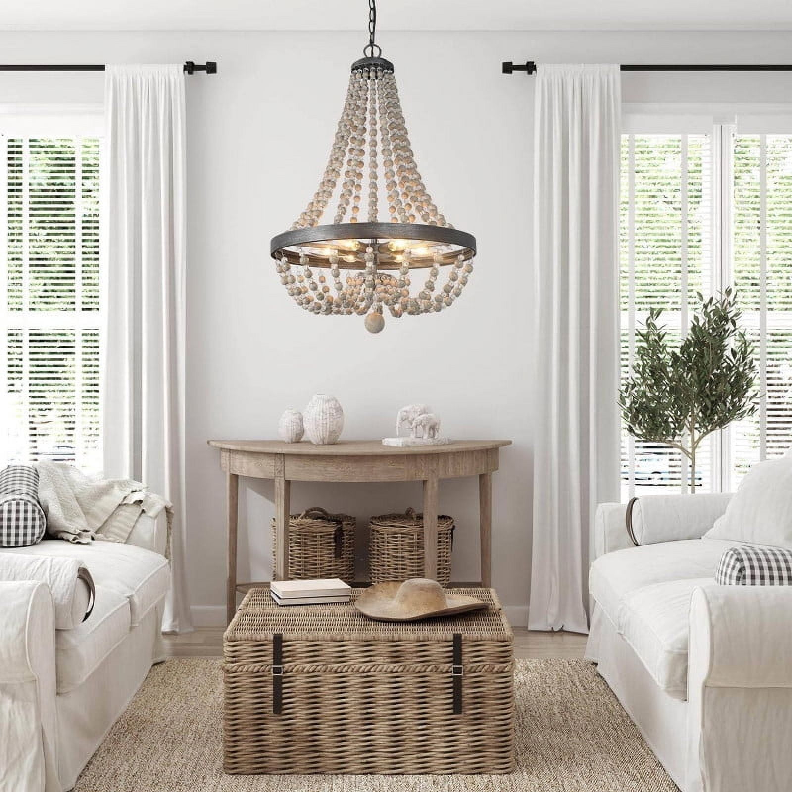 LNC 6-Light Distressed Gray and Black Beaded Bohemian Empire Farmhouse Chandelier