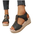 thumbnail image 6 of Women Shoes Wide Width Sandals for Women Faux Leather Peep Toe Platform Wedge Sandals Front Zipper Adjustable Hook Loop Back Strap Comfort Trendy Summer Casual Dress Sandals for Women Large Size, 6 of 10