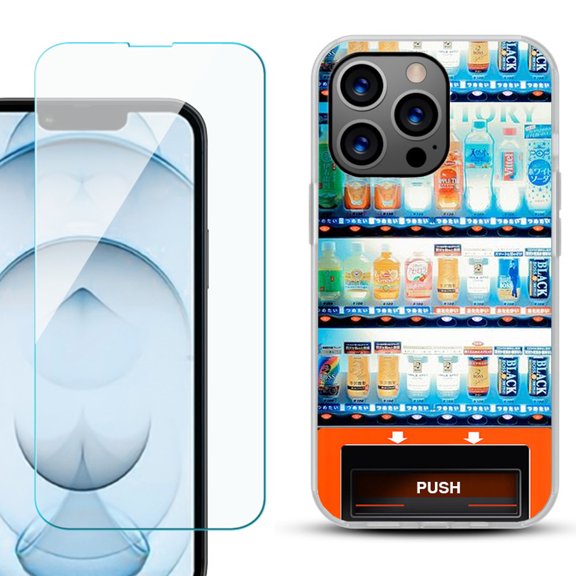 Slim-Fit Gel TPU Phone Case for iPhone 13 Pro Max, with Tempered Glass Screen Protector, by OneToughShield ® - Vending Machine