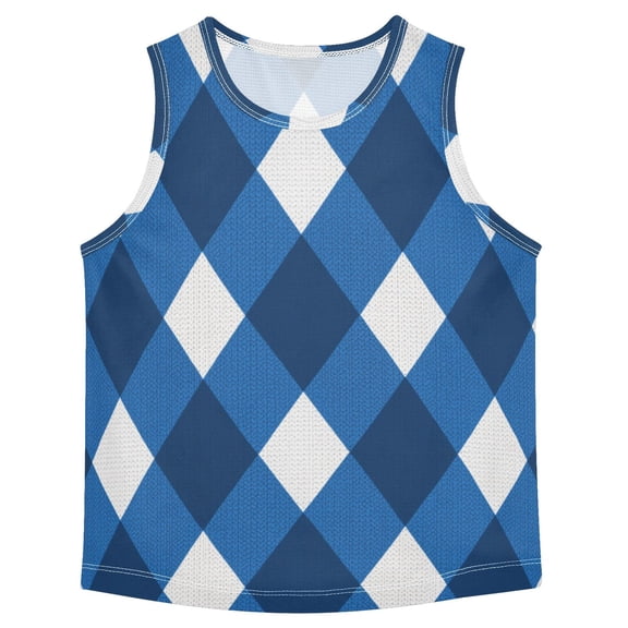 Blue Tone Argyle Pattern Plaids Vest Undershirt Tank Top Sleeveless Quick Dry 3T