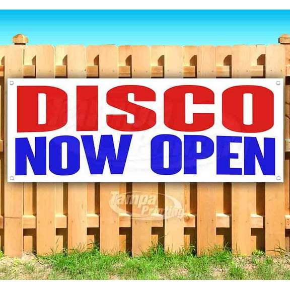 Disco Now Open 13 oz Vinyl Banner With Metal Grommets