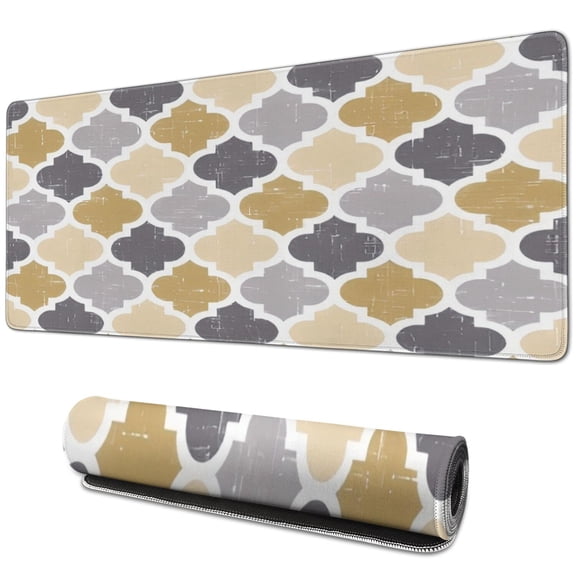 Long Mouse Pads for Desk,Multicolor Geometric Quatrefoil Pattern Desk Mats on Top Of Desks, Desk Mouse Pad Extra Large with 3mm Non-Slip Base and Stitched Edge for Gaming,Office,Work,Home 31.5"x11.8"