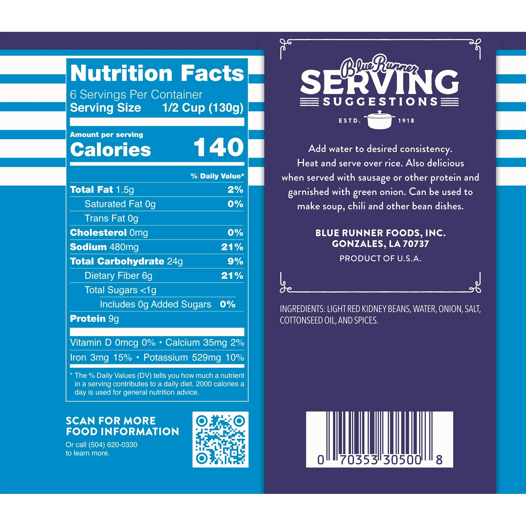 (2 pack) Blue Runner Creole Cream Style Red Beans, New Orleans Spicy, 27 oz Can, Heat and Serve