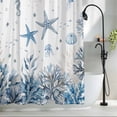 thumbnail image 2 of Ocean Starfish Shower Curtain, Nautical Coastal Sea Jellyfish Seahorse Coral Seaweed Seashell Waterproof Shower Curtain Set with 12 Hooks Lightweight Bath Curtains Fabric Bathroom Decor 36x72 Inches, 2 of 9