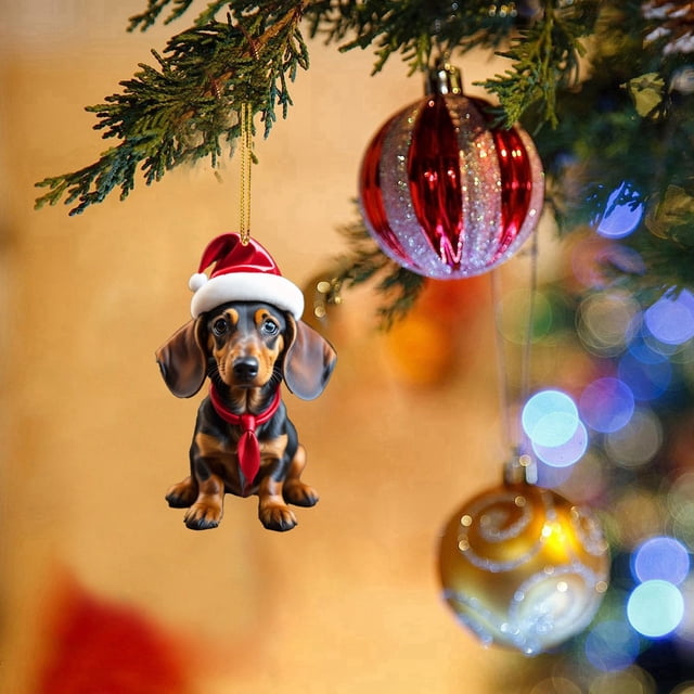 Dual Christmas Dog Acrylic Car Hangers, Automotive Rearview Mirror Pendant Set for Vehicle Holiday Decoration