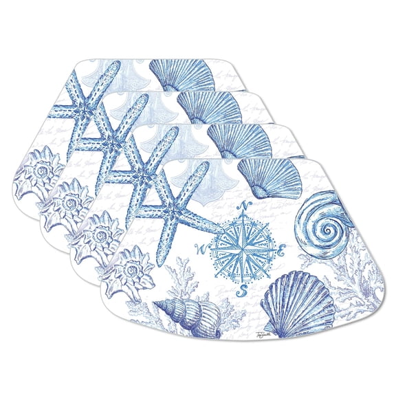 CounterArt "Coastal Sketch" 4-Pack Reversible Wedge Tabletop Placemats