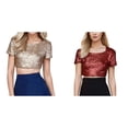 thumbnail image 1 of (2-Pack) Rinsvye Women O-Neck Basics for Women Solid Sequins Short Sleeve Shirts Women for Short Navel Top Blouse Womens Long Sleeve Compression Shirt Tee, 1 of 9