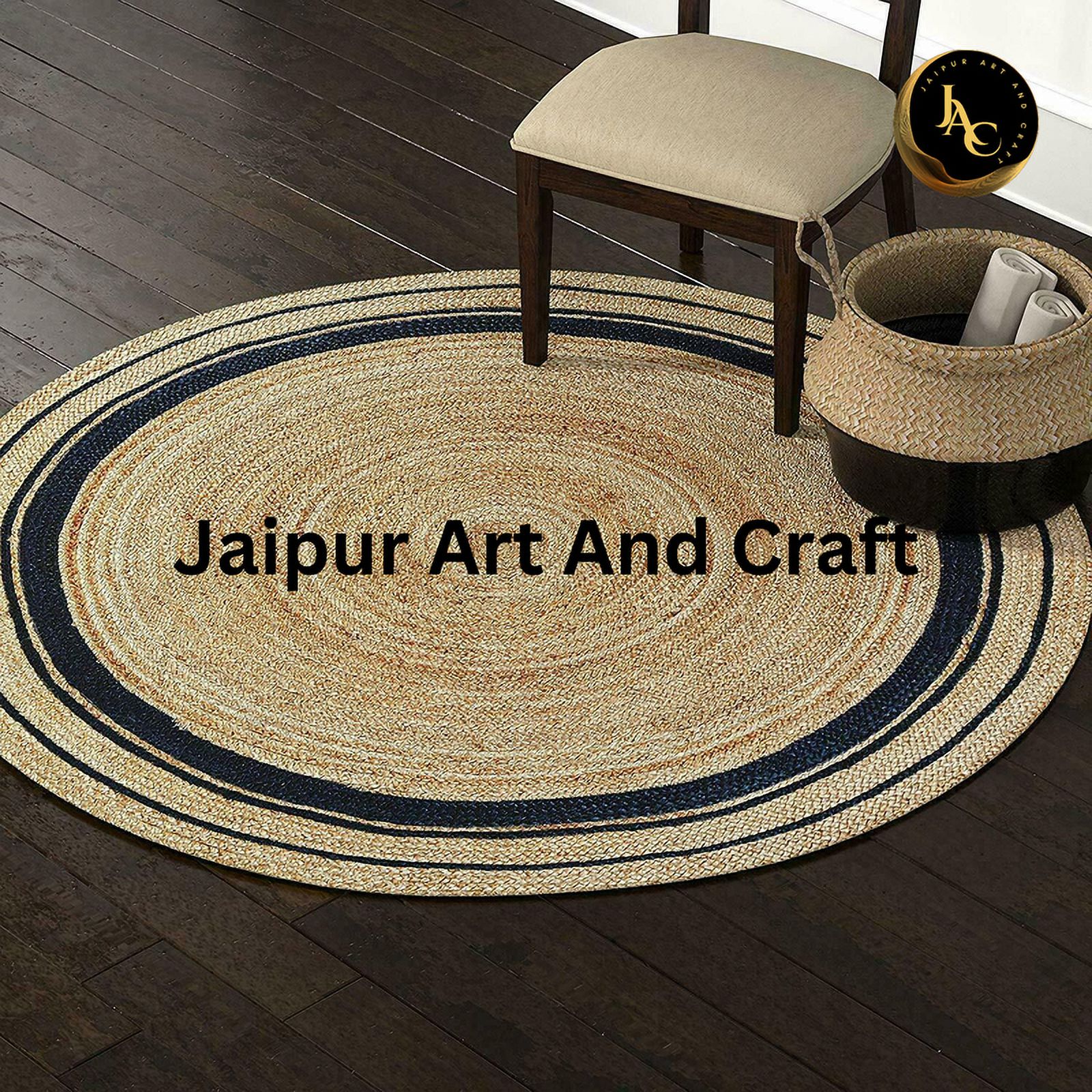 Jaipur Art And Craft Solid Jute Area Rug Handmade Round Natural Reversible Braided Carpet for Floor (5x5 Sq Ft)