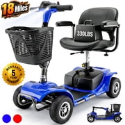 SACVON 4 Wheel Mobility Scooter for Seniors, Foldable Electric Scooter for Adults, 330 lbs Capacity, 18 Mile Range, 350W Motor, Swivel Seat, Blue