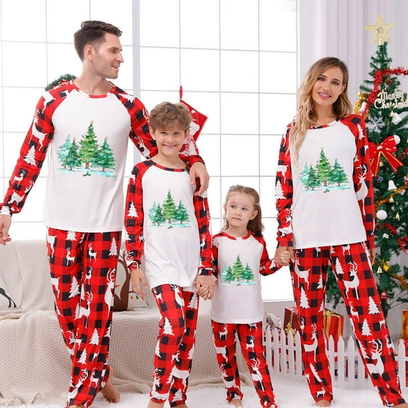 Your-Sty Christmas Pajamas for Family 2026 Red Plaid Family Christmas Pjs Matching Sets Xmas Sleepwear Jammies Nightwear, Green Christmas Tree Print
