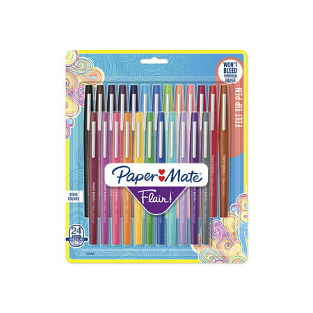 Paper Mate® Felt Tip Pens | Flair® Marker Pens, Medium Point, Assorted, 24 (Best Felt Tip Pen For Writing)