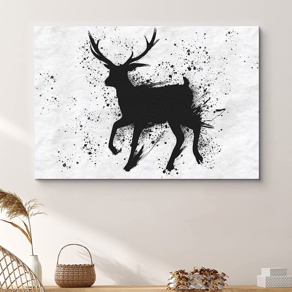 PixonSign Canvas Print Wall Art Ink Blot Running Moose Animals Wilderness Illustrations Modern Art Contemporary Dramatic Dark Black and White for Living Room, Bedroom, Office - 32x48