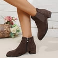 thumbnail image 4 of Willtoo Women's Slip on Ankle Boot, Western Almond Round Toe Low Heel Elastic Bootie Coffee, 4 of 5