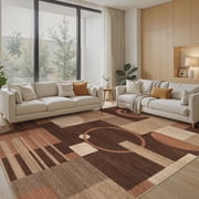 MICGEEK 8x10 Washable Area Rugs for Living Room, Modern Geometric Printed Rug, Vacuum-Friendly, Non Slip Indoor Rug for Bedroom Dining Room Home Decor Carpet, Brown/Beige