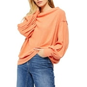 FREE PEOPLE Womens Orange Textured Long Sleeve Scoop Neck Sweater Size: L