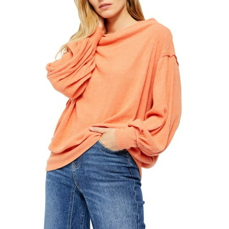 FREE PEOPLE Womens Orange Textured Long Sleeve Scoop Neck Sweater Size: L