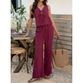 thumbnail image 2 of Womens 2 Piece Outfits V Neck Tie Waist Vest and Wide Leg Casual Pants Sets Deep Wine Red XL, 2 of 7