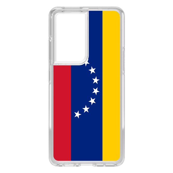 DistinctInk Clear Shockproof Hybrid Case for Galaxy S21 ULTRA 5G (6.8" Screen) - TPU Bumper, Acrylic Back, Tempered Glass Screen Protector - Venezuela Flag Red Blue Yellow - Love of Venezuela