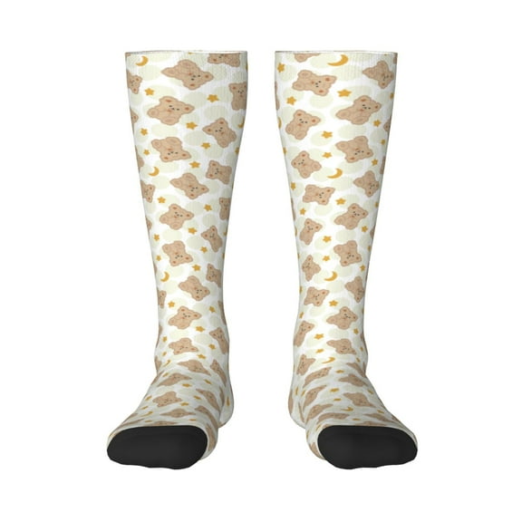 Vsdgher Kawaii Bear Print Thigh High Socks Extra Long Stretchy Sock Women Over Knee High Opaque Stocking Daily Wear