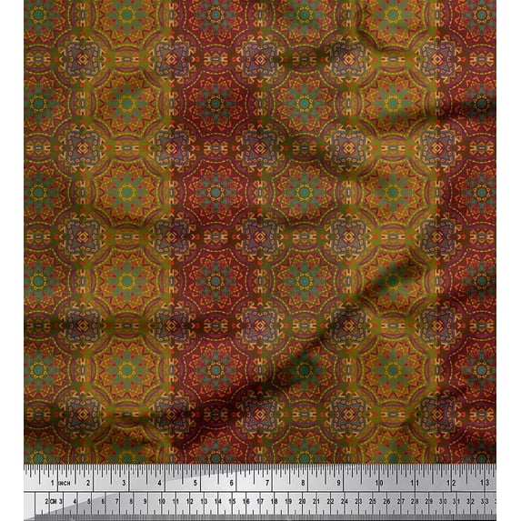 Soimoi Velvet Fabric Stripe & Mandala Kaleidoscope Print Sewing Fabric Yard 58 Inch Wide