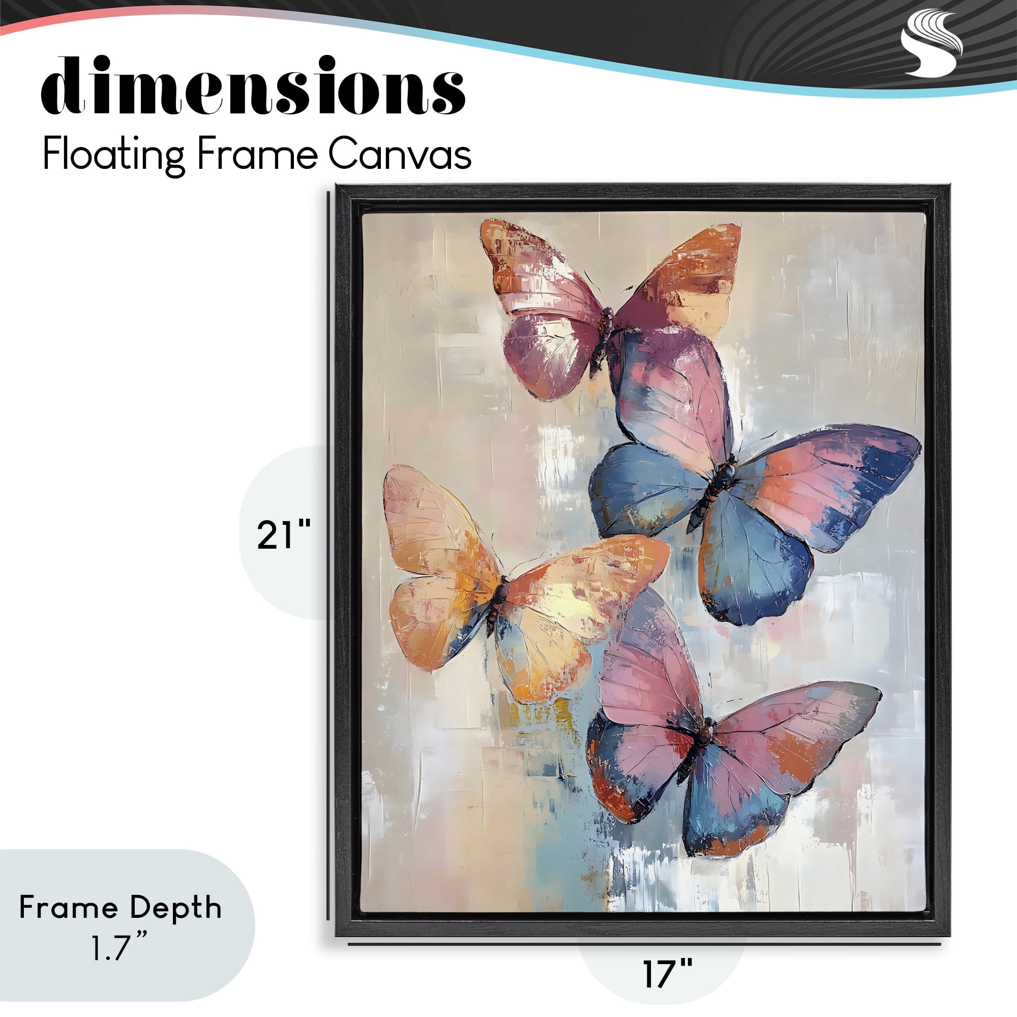 Stupell Industries Butterfly Beauty Abstraction Black Framed Floater Canvas Wall Art, design by Creative Studio
