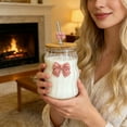 thumbnail image 5 of 450ML Ribbed Bow Glass Cup with Lid and Straw, Vintage Ripple Glasses with Cute Bowknot, Iced Coffee Smoothie Juice Tumbler, Creative Drinkware for Boba, 5 of 5