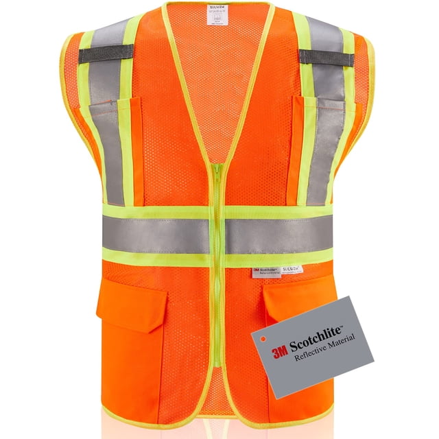 Chaleco de seguridad SULWZM 3M con bolsillos reflectantes con cremallera naranja L