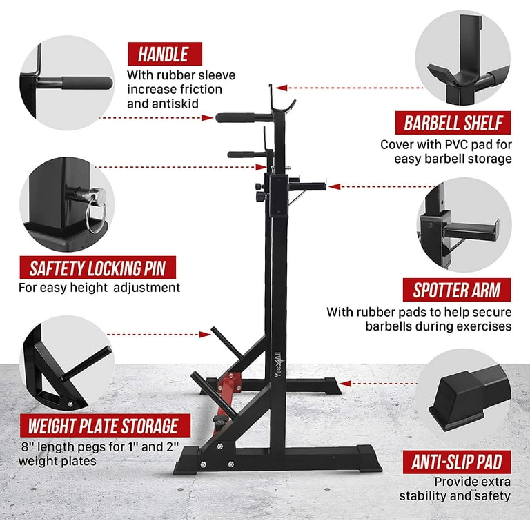 Yes4All Standard Adjustable Barbell Squat Rack Red Color