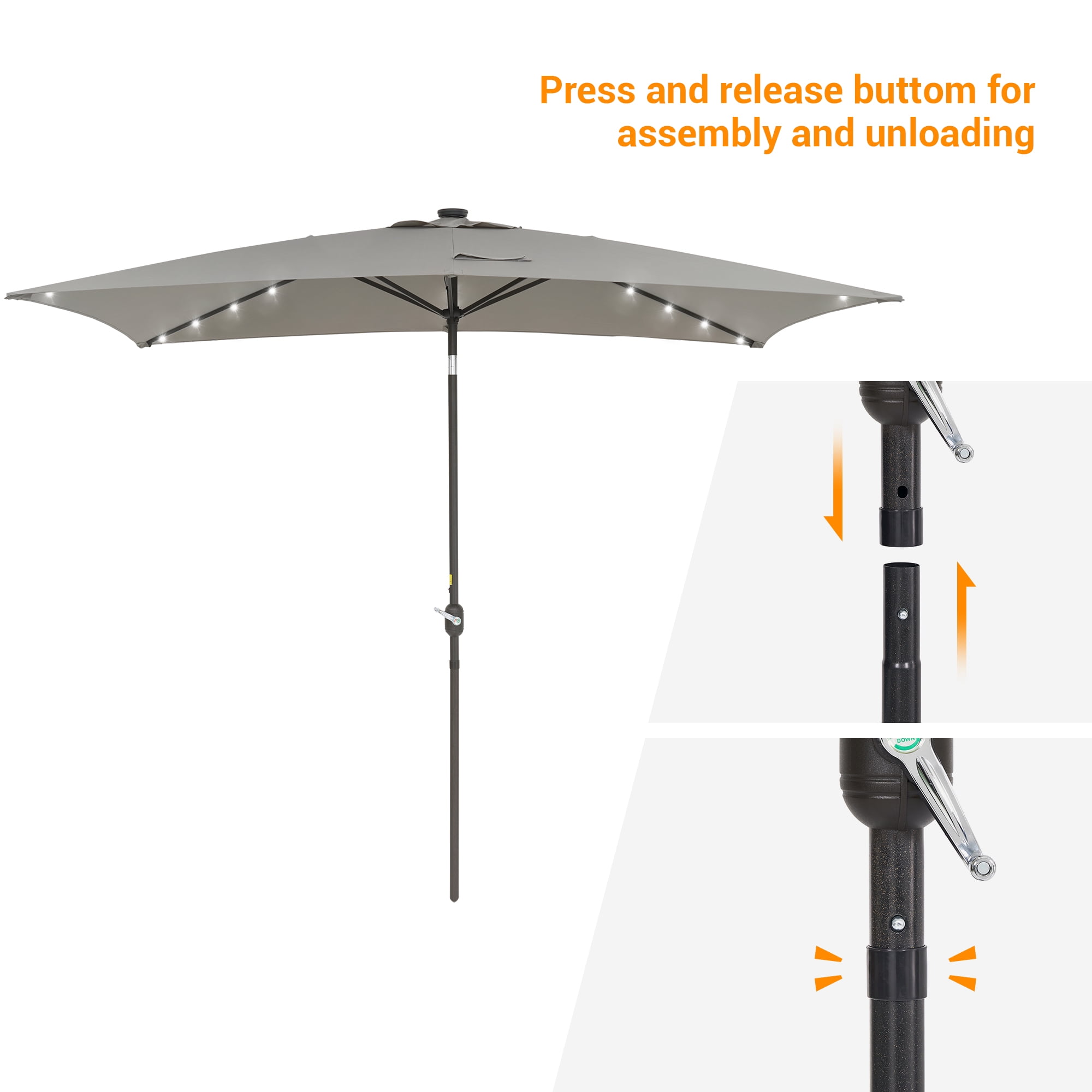 ACEGOSES 10 x 6.5ft LED Rectangle Outdoor Patio Deck Market Outside Table Umbrellas with Non-Fading Polyester canopy,Gray