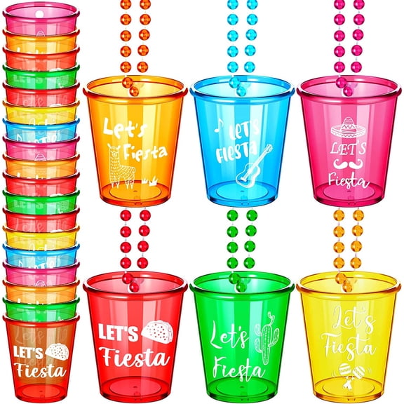 12 Packs Let's Fiesta Shot Glass Necklaces Bead Cinco De Mayo Necklace Plastic Shot Glasses Party Necklaces Mexican Cup for Bachelorette Fiesta Party Favors Supplies, Multi Color