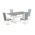 thumbnail image 2 of East West Furniture X097VE215-5 5 Piece Modern Dining Table Set - 4 Baby Blue Linen Fabric Dining Room Chairs with Nailheads and Cement Dining Room Table - Linen White Finish, 2 of 10