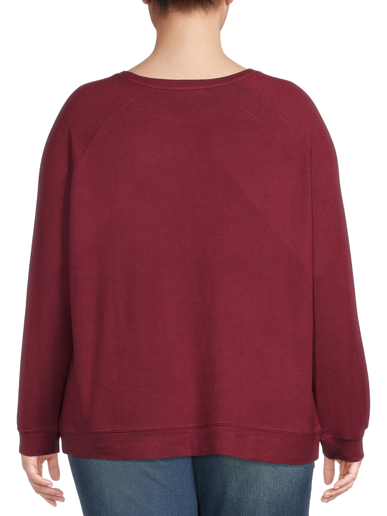 Como Blu Women's Plus Size Rhinestone Trim Sweatshirt with Raglan Sleeves