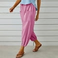 thumbnail image 6 of Reduce Price Hfyihgf Women's Linen Capri Yoga Pants Elastic Waist Drawstring Lounge Pants Pull on Straight Leg Cinch Bottom Pants with Botton(Z1#Pink,XL), 6 of 9