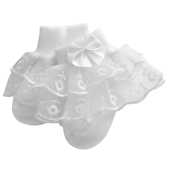 TELOLY 2026 New Newborn Infant Baby Girls Ruffle Eyelet Lace Socks, Super Soft Cotton Ankle Socks Princess Frilly Socks with Bow Ruffle Socks for Girls for Newborn, Party, Casual, Sleep, Gift