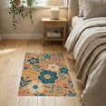 thumbnail image 3 of ODIKA 2'x3' Teal Blue Retro Floral Delight Washable Accent Rug Charming 70s Inspired Garden Pattern Design for Bedroom, Nursery, RV, Pet Friendly, Bedside Mat, 3 of 7