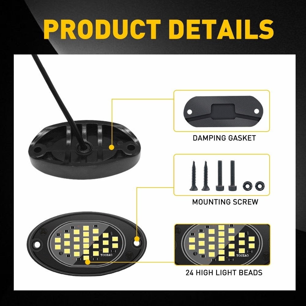 Phyun 8X White LED Rock Lights Underbody Trail Rig Glow Lamp For Offroad SUV Pickup Truck