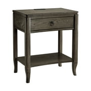 Leick Home 9077-GR Annette Oak Drawer Nightstand Side Table with Top AC/USB Outlet and Shelf, Smoke Gray