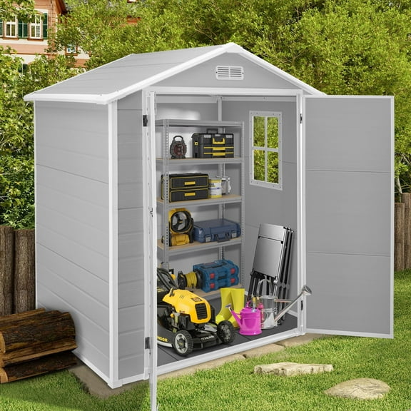 Sesslife 6' x 4' Outdoor Storage Shed, Garden Shed with Double Lockable Doors, Vertical Tool Storage Shed for Patio, Garden, Backyard, Lawn, White