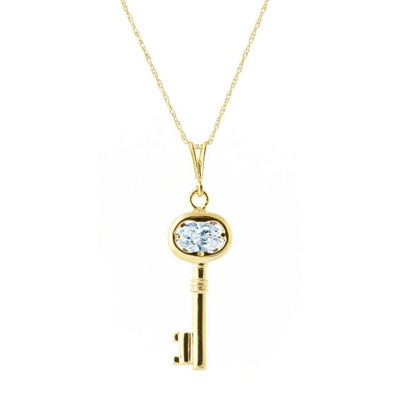 Galaxy Gold 0.5 Carat 14k 22" Solid Gold Necklace with Natural Aquamarine Key Pendant Charm Pendant