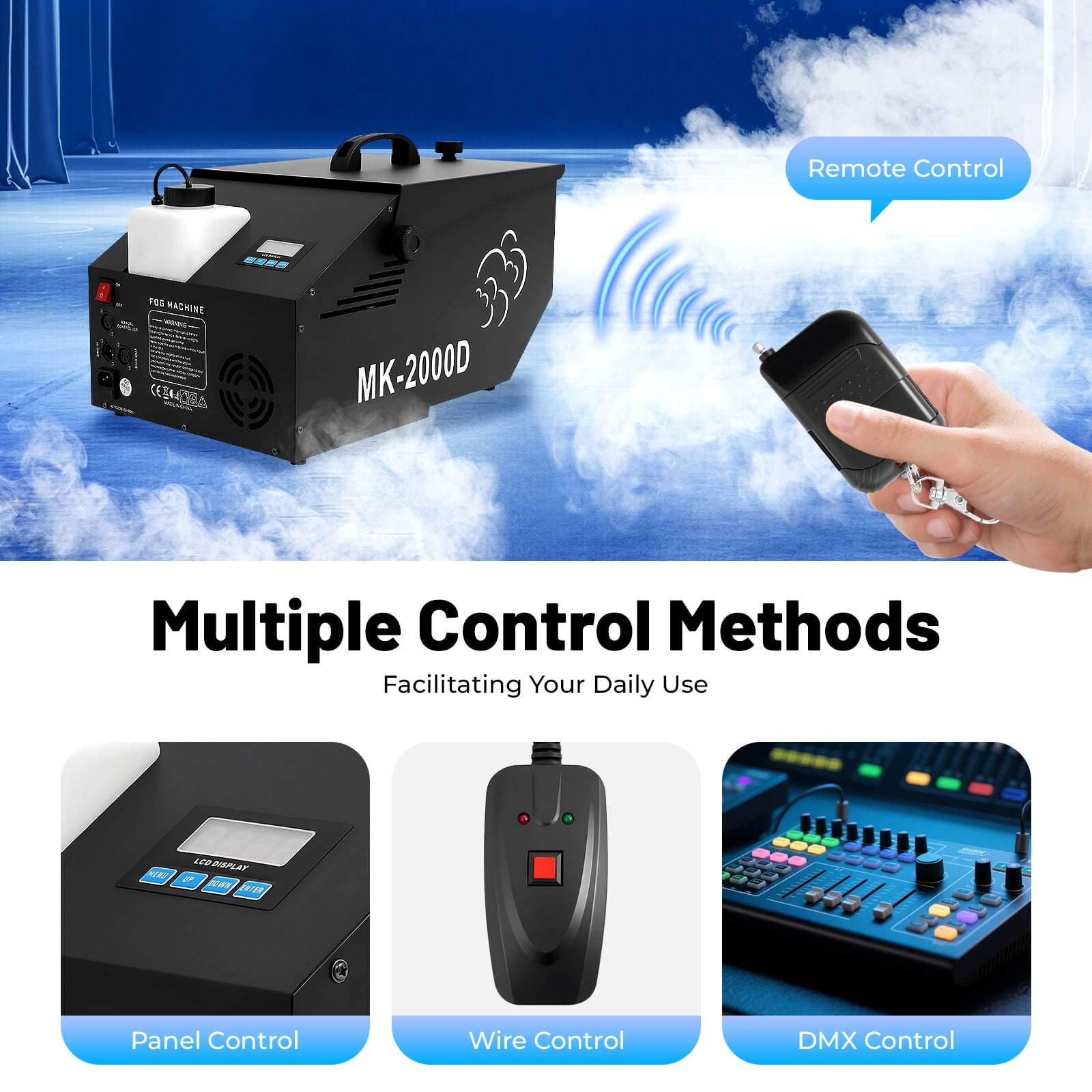 High-Powered Low-Lying Fog Machine for Stage & Wedding Smoke Effects, 1200W DMX Control, 5000 CFM, LCD Display, Easy Carry & Clean