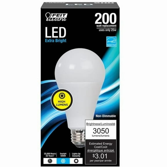 Feit Electric  200 watt Equivalence A21 E26 Medium LED Bulb, Daylight