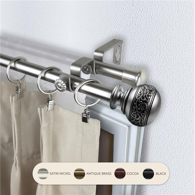 Central Design 4787-995 Tringle à Rideaux Double Lucid de 0,8125 Po avec Rallonge de 120 à 170 Po, Nickel Satiné