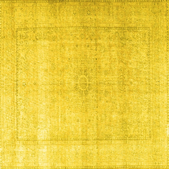 Ahgly Company Machine Washable Indoor Square Persian Yellow Traditional Area Rugs, 8' Square