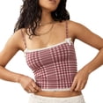 thumbnail image 2 of Women'S Y2k Gingham Square Neck Crop Tank Tops Spaghetti Strap Lace Trim Bow- Front Tops - Shirt Red L, 2 of 8