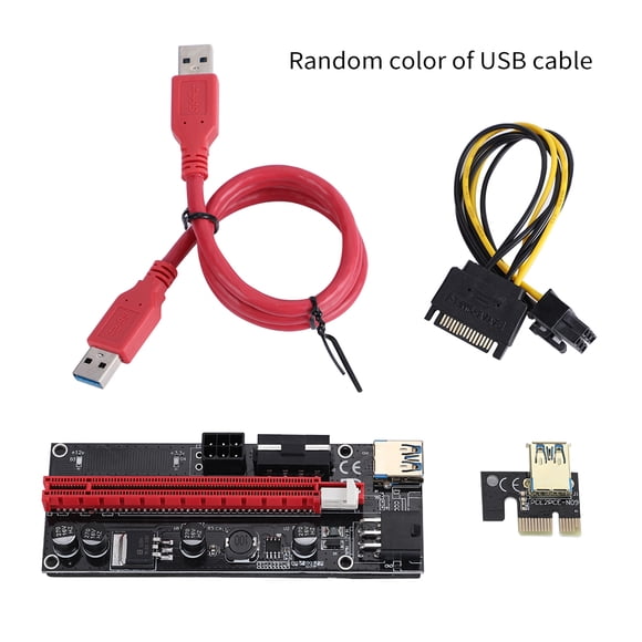 Placa elevadora PCI-E 6pin 4pin PCI-E 1x a 16x Tarjeta adaptadora Placa extensora de tarjeta gráfica Cable USB Color aleatorio Vogacara EL001473-00