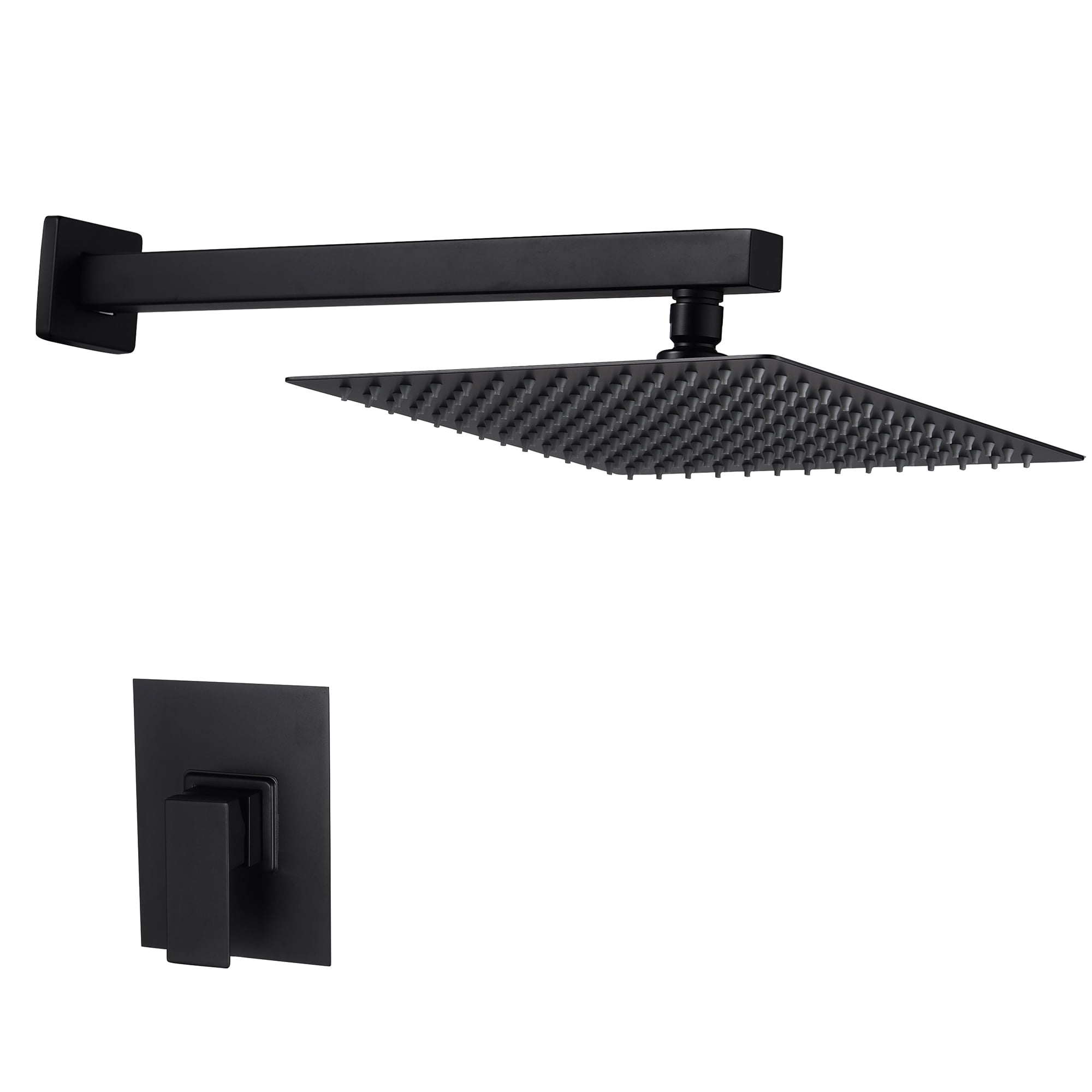 Kichae 10 inch Black Rain Shower Head with Extension Arm and Rough-in Valve Trim Kit Shower Faucet Set