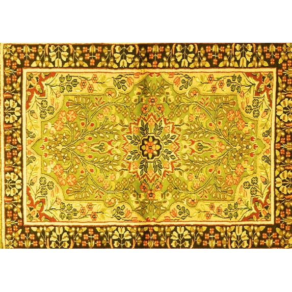 Ahgly Company Machine Washable Indoor Rectangle Persian Yellow Traditional Area Rugs, 2' x 4'