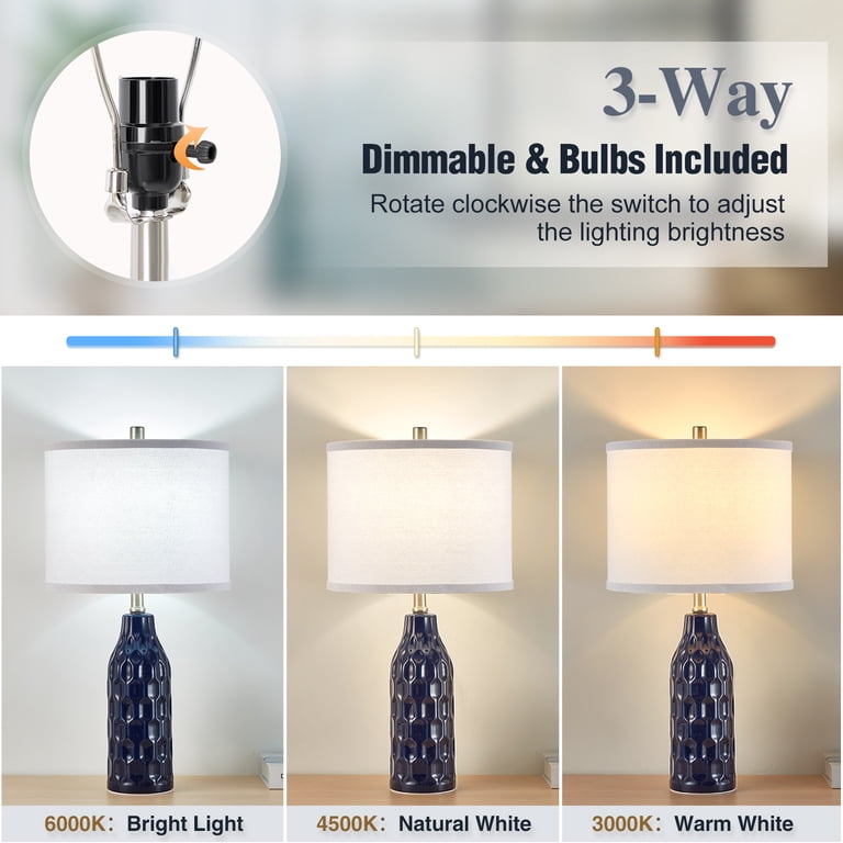 NATYSWAN 24.8" Ceramic Table Lamp Set of 2, Navy Blue photo 2